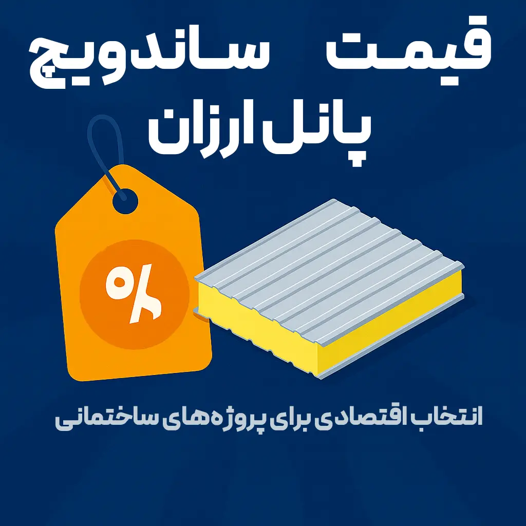 تصویر گرافیکی قیمت ساندویچ پانل ارزان همراه با متن فارسی و مفهوم اقتصادی بودن خرید