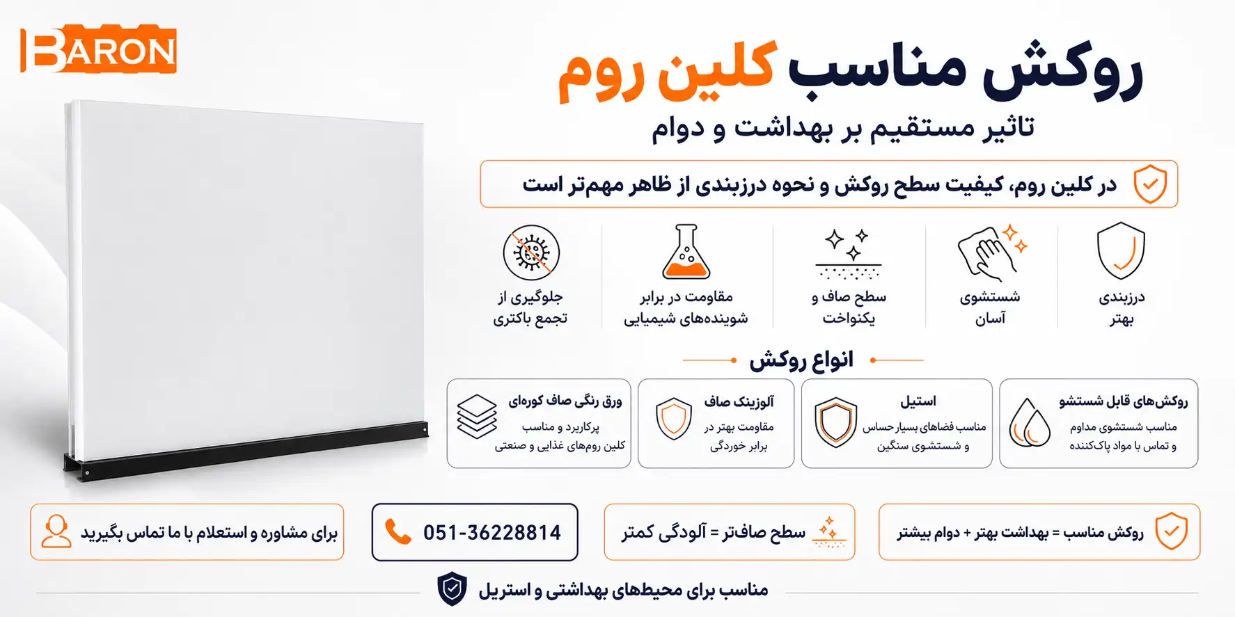 روکش ساندویچ پانل کلین روم شامل ورق رنگی، آلوزینک و استیل با سطح صاف و مناسب محیط‌های بهداشتی
