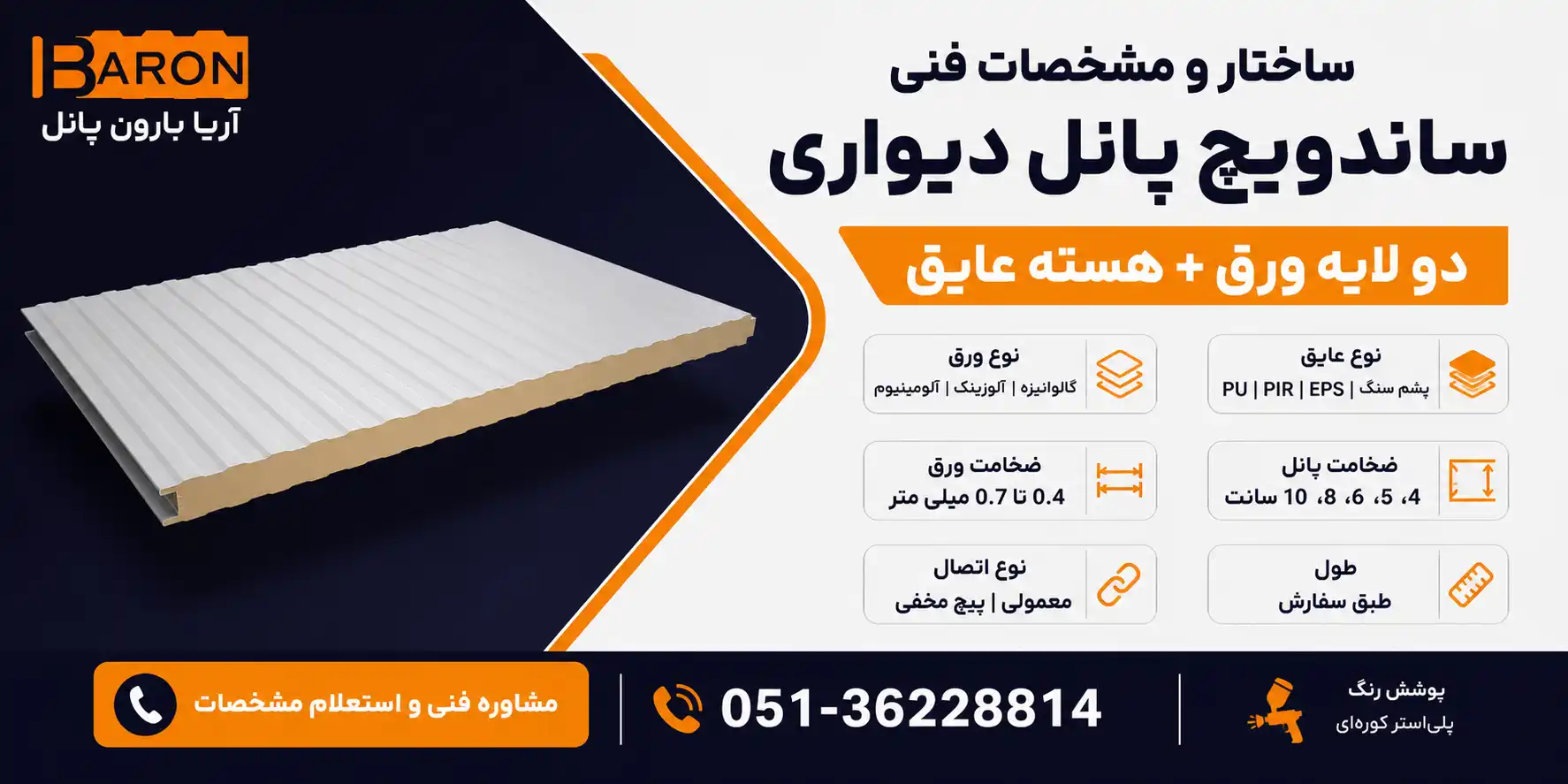 ساختار و مشخصات فنی ساندویچ پانل دیواری با هسته عایق و دو لایه ورق